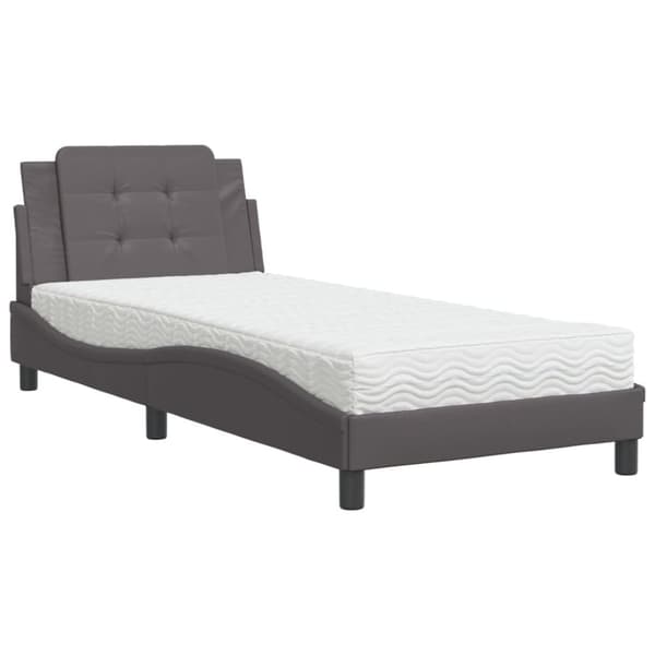 vidaXL seng med madras 100x200 cm kunstlæder grå