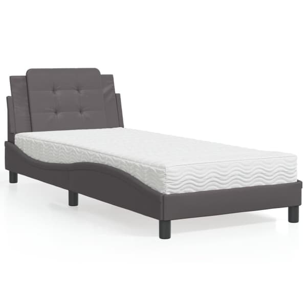 vidaXL seng med madras 100x200 cm kunstlæder grå