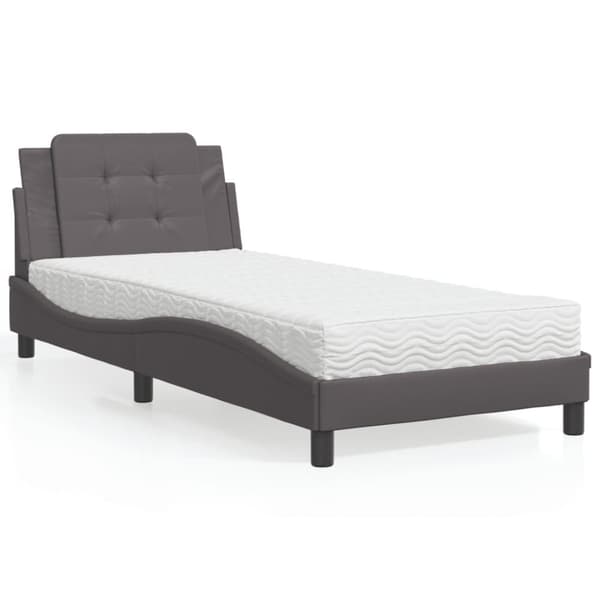 vidaXL seng med madras 90x200 cm kunstlæder grå