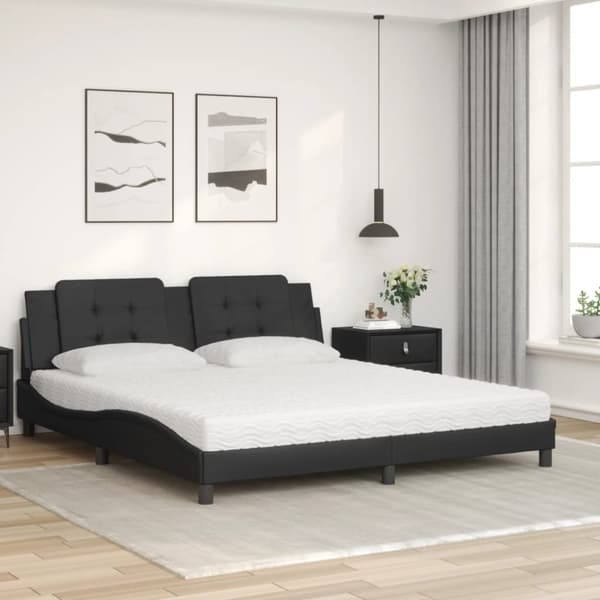 vidaXL seng med madras 180x200 cm kunstlæder sort