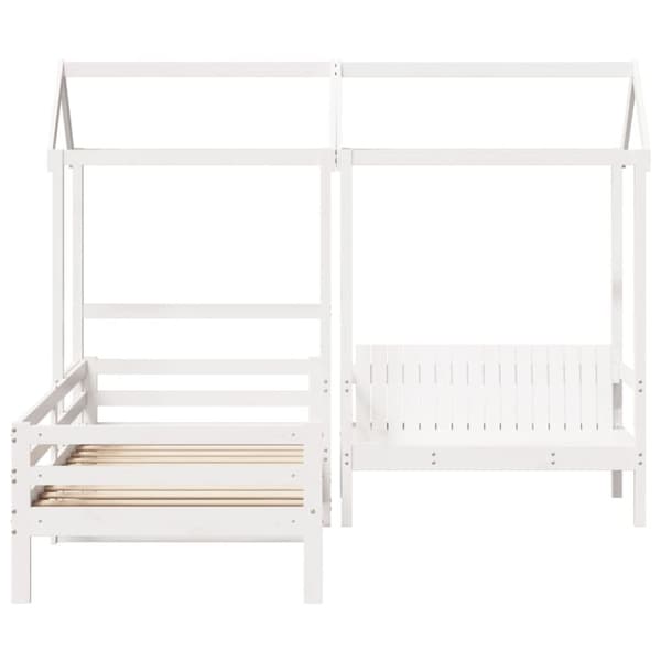 vidaXL Sett med dagseng og benk med tak hvit 90x200 cm heltre furu