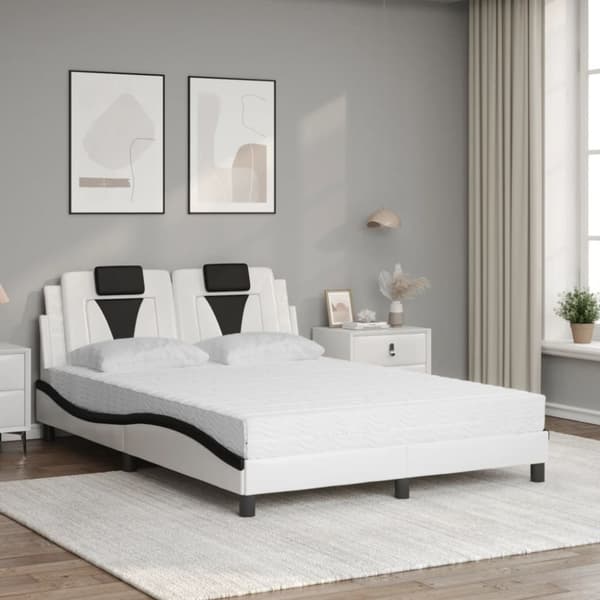 vidaXL seng med madras 140x200 cm kunstlæder hvid og sort