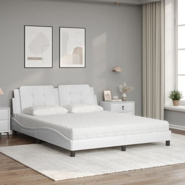 vidaXL seng med madras 160x200 cm kunstlæder hvid