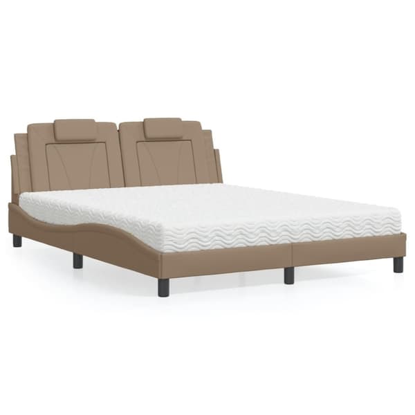 vidaXL seng med madras 160x200 cm kunstlæder cappuccinofarvet