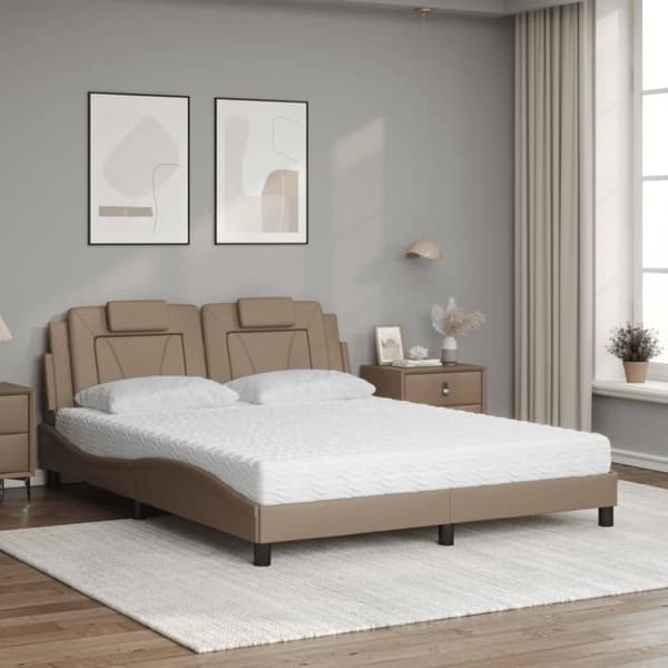 vidaXL seng med madras 160x200 cm kunstlæder cappuccinofarvet