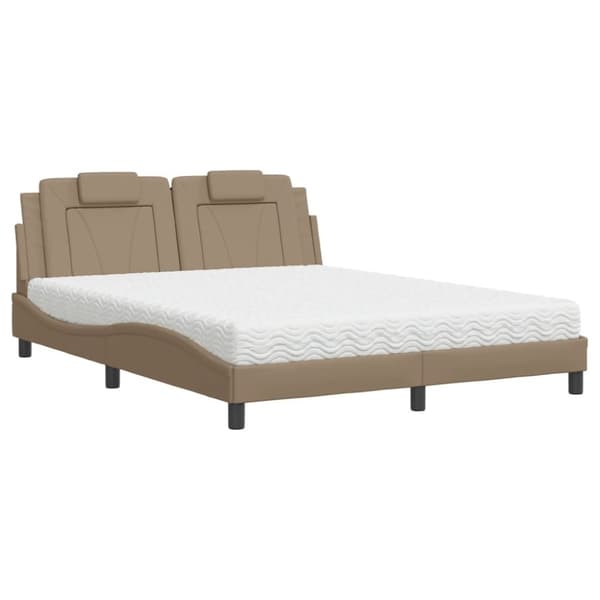 vidaXL seng med madras 160x200 cm kunstlæder cappuccinofarvet