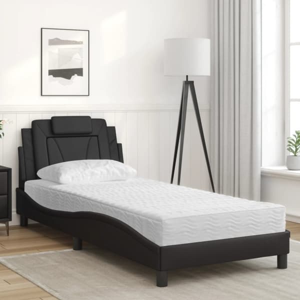 vidaXL seng med madras 90x190 cm kunstlæder sort