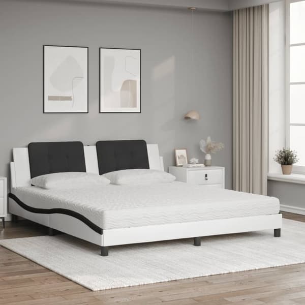 vidaXL seng med madras 180x200 cm kunstlæder hvid og sort