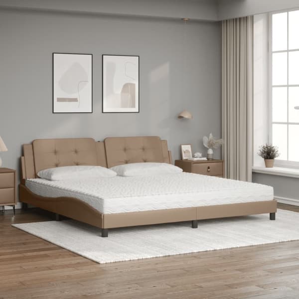 vidaXL seng med madras 200x200 cm kunstlæder cappuccinofarvet