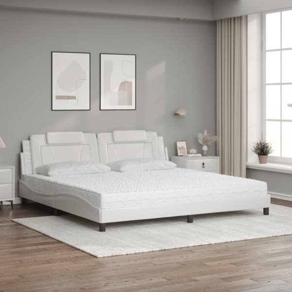 vidaXL seng med madras 200x200 cm kunstlæder hvid