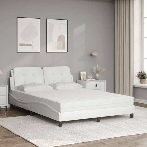 vidaXL seng med madras 120x200 cm kunstlæder hvid