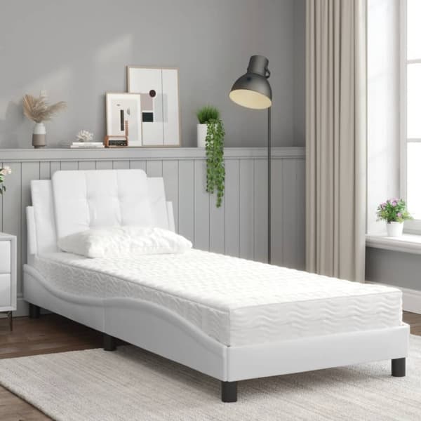 vidaXL seng med madras 90x190 cm kunstlæder hvid