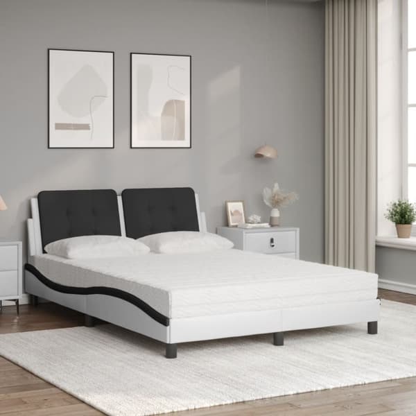 vidaXL seng med madras 140x200 cm kunstlæder hvid og sort