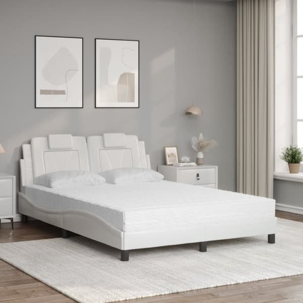 vidaXL seng med madras 140x200 cm kunstlæder hvid