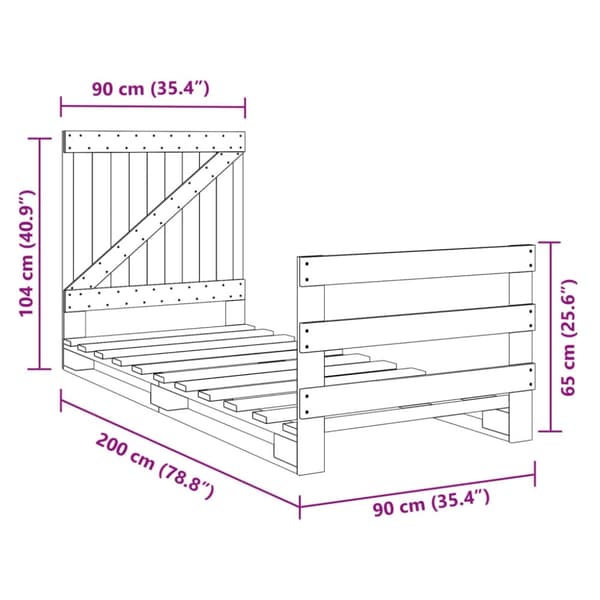 vidaXL sengeramme med sengegavl 90x200 cm massivt fyrretræ