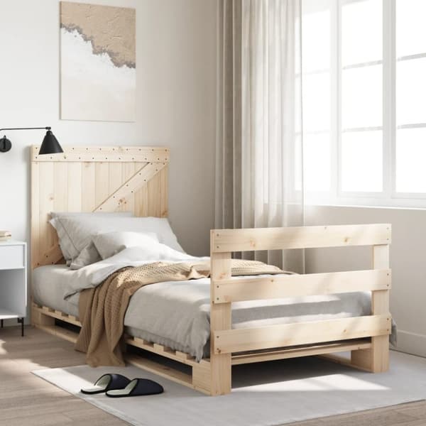 vidaXL sengeramme med sengegavl 90x200 cm massivt fyrretræ