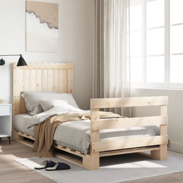vidaXL Sängram med huvudgavel 90x200 cm massiv furu