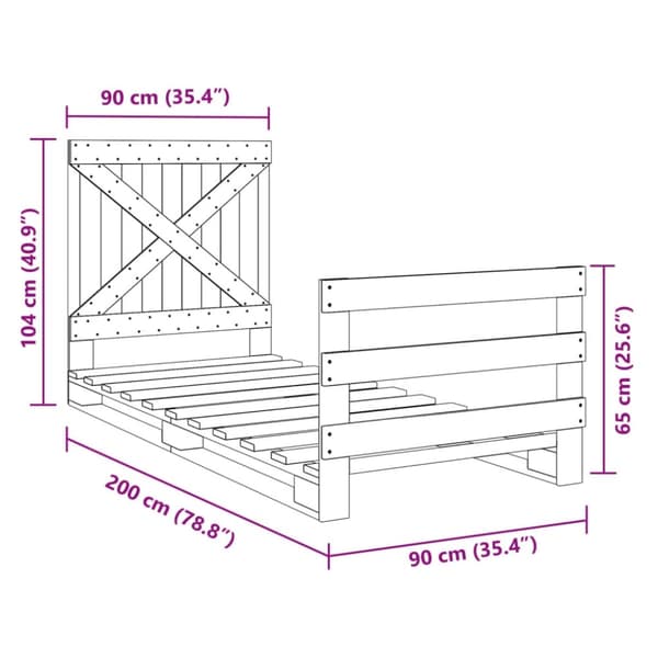 vidaXL Sengeramme med hodegavl 90x200 cm heltre furu