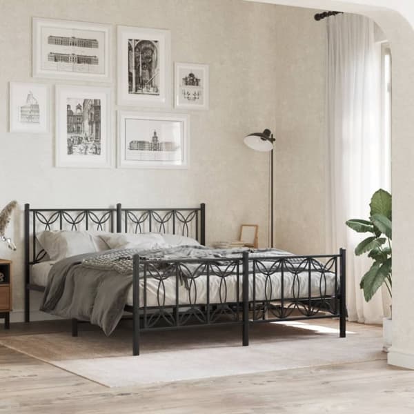 vidaXL sengeramme med sengegavl og fodgærde 160x200 cm metal sort