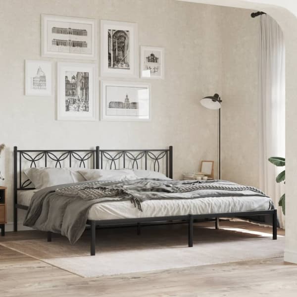 vidaXL sengeramme med sengegavl 200x200 cm metal sort