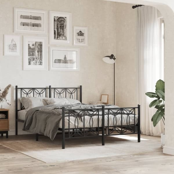 vidaXL Metallinen sängynrunko päädyillä musta 135x190 cm
