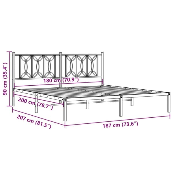 vidaXL sengeramme med sengegavl 180x200 cm metal sort