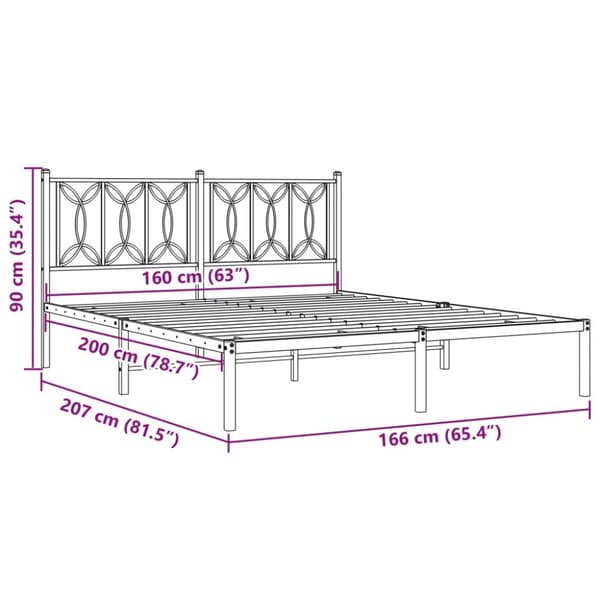 vidaXL sengeramme med sengegavl 160x200 cm metal sort