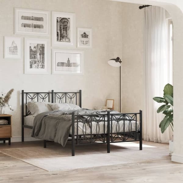 vidaXL sengeramme med sengegavl og fodgærde 120x200 cm metal sort