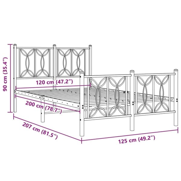 vidaXL sengeramme med sengegavl og fodgærde 120x200 cm metal sort