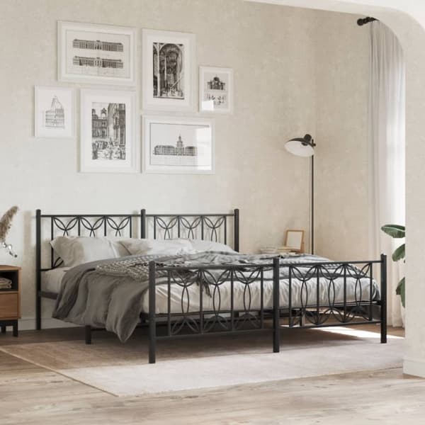 vidaXL sengeramme med sengegavl og fodgærde 180x200 cm metal sort