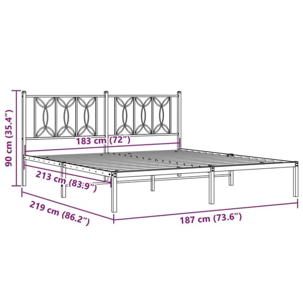 vidaXL Sengeramme i metall med sengegavl svart 183x213 cm