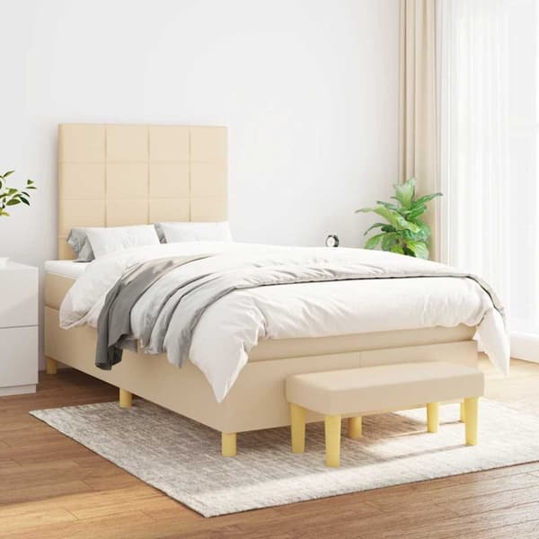 vidaXL kontinentalseng med madras 120x190 cm stof cremefarvet