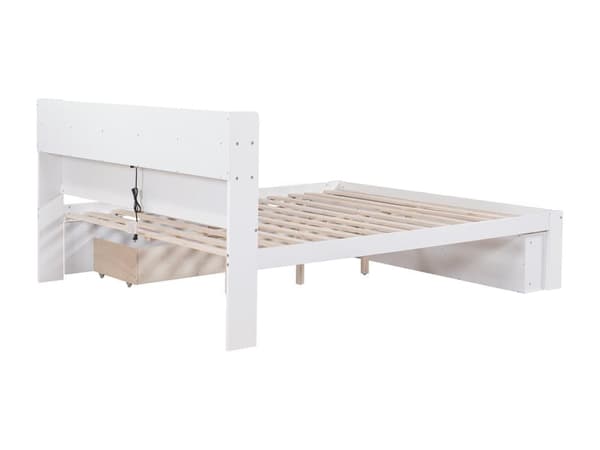 Med USB port & skuffer & opbevaringsskabe, Barneseng, Ungdomsseng, Multifunktionel seng, Stor opbevaringsplads, uden madras