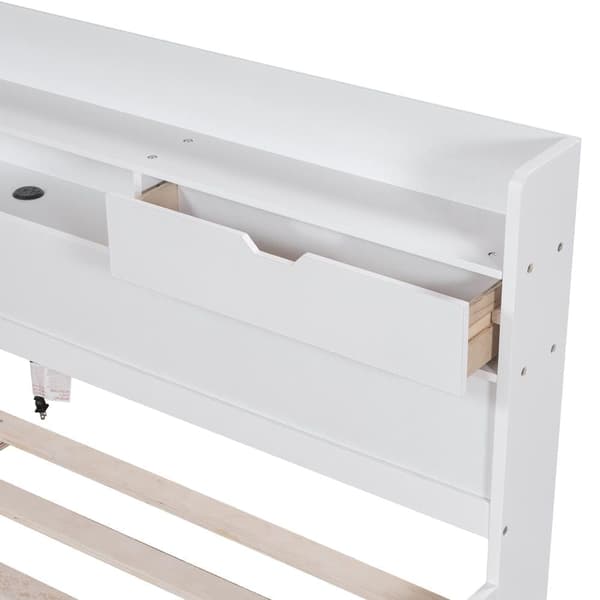 Med USB port & skuffer & opbevaringsskabe, Barneseng, Ungdomsseng, Multifunktionel seng, Stor opbevaringsplads, uden madras