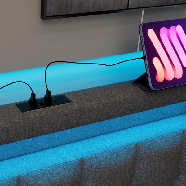USB Type-C opladningsfunktion, LED-belysning og 4 skuffer, ungdomssenge, dobbeltseng, opbevaringssenge, sengeramme, trælameller (uden madras)
