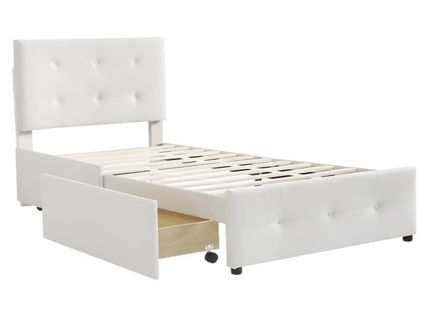 Ryggstöd och två lådor, hudvänligt sammetstyg Beige flat enkelsäng Barnsäng Ungdomssäng Gästsäng