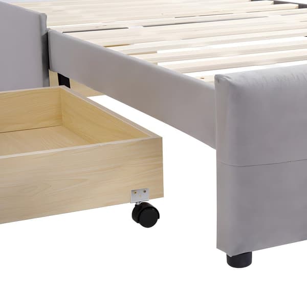 Ryggstöd och två lådor, hudvänligt sammetstyg Beige flat enkelsäng Barnsäng Ungdomssäng Gästsäng