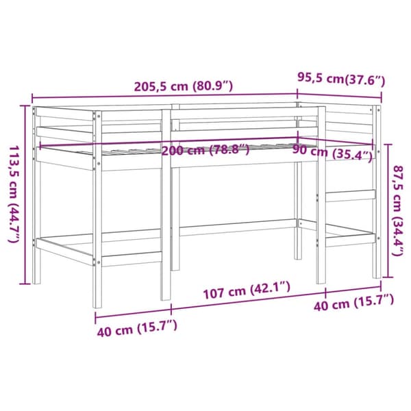 vidaXL Loftsäng med stege vaxbrun 90x200 cm massiv furu