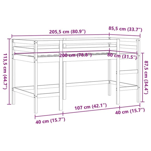 vidaXL Lasten parvisänky tikkailla vahanruskea 80x200 cm täysi mänty