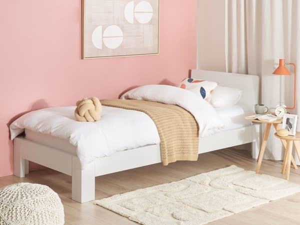 Sängram Vit Tall Trä Enkel Storlek 90 x 200 cm Spjälgavel Minimalist