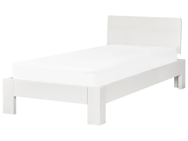 Sängram Vit Tall Trä Enkel Storlek 90 x 200 cm Spjälgavel Minimalist