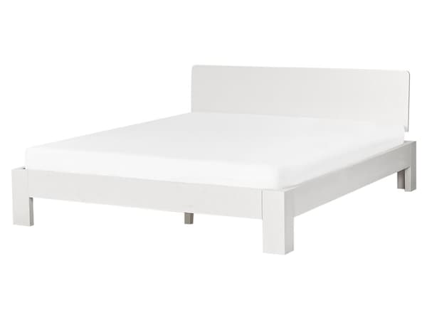 Sängram Vit Tall Trä Dubbel Storlek 160 x 200 cm Spjälgavel Minimalist