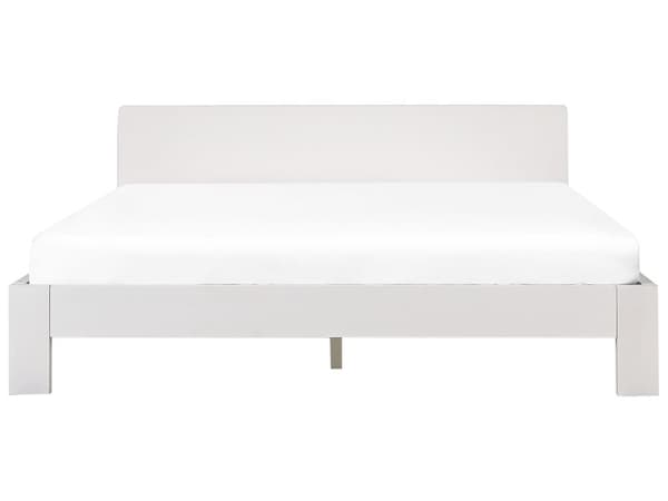 Seng Hvid Træ 180 x 200 cm Moderne Dobbeltseng med Sengegavl To Mands Lav Sengeramme Minimalistisk Design Træseng