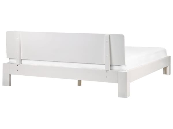 Seng Hvid Træ 180 x 200 cm Moderne Dobbeltseng med Sengegavl To Mands Lav Sengeramme Minimalistisk Design Træseng