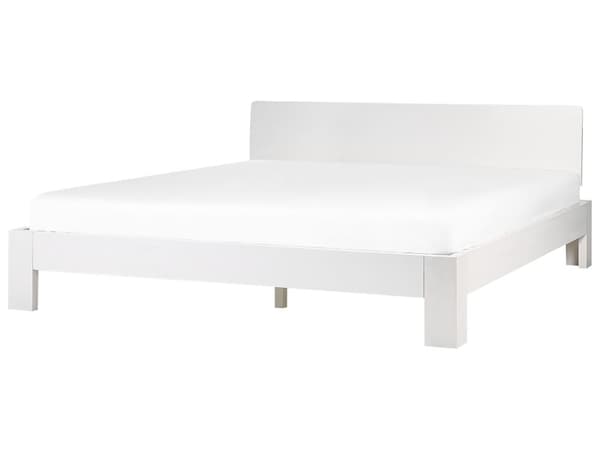 Seng Hvid Træ 180 x 200 cm Moderne Dobbeltseng med Sengegavl To Mands Lav Sengeramme Minimalistisk Design Træseng