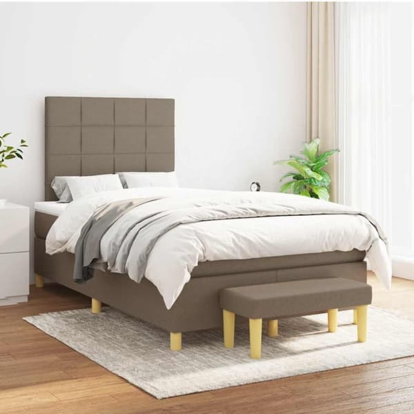 vidaXL kontinentalseng med madras 120x190 cm stof gråbrun