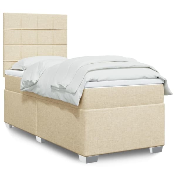 vidaXL kontinentalseng med madras 90x200 cm stof cremefarvet
