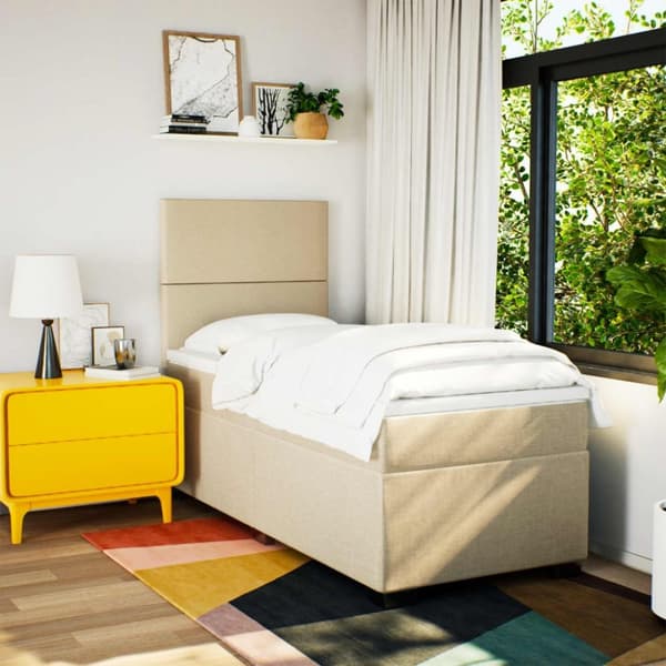 vidaXL kontinentalseng med madras 90x190 cm stof cremefarvet