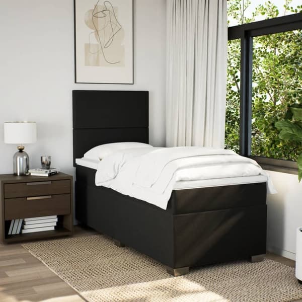 vidaXL kontinentalseng med madras 90x190 cm stof sort