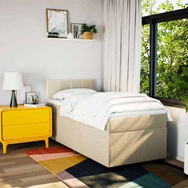 vidaXL kontinentalseng med madras 100x200 cm stof cremefarvet
